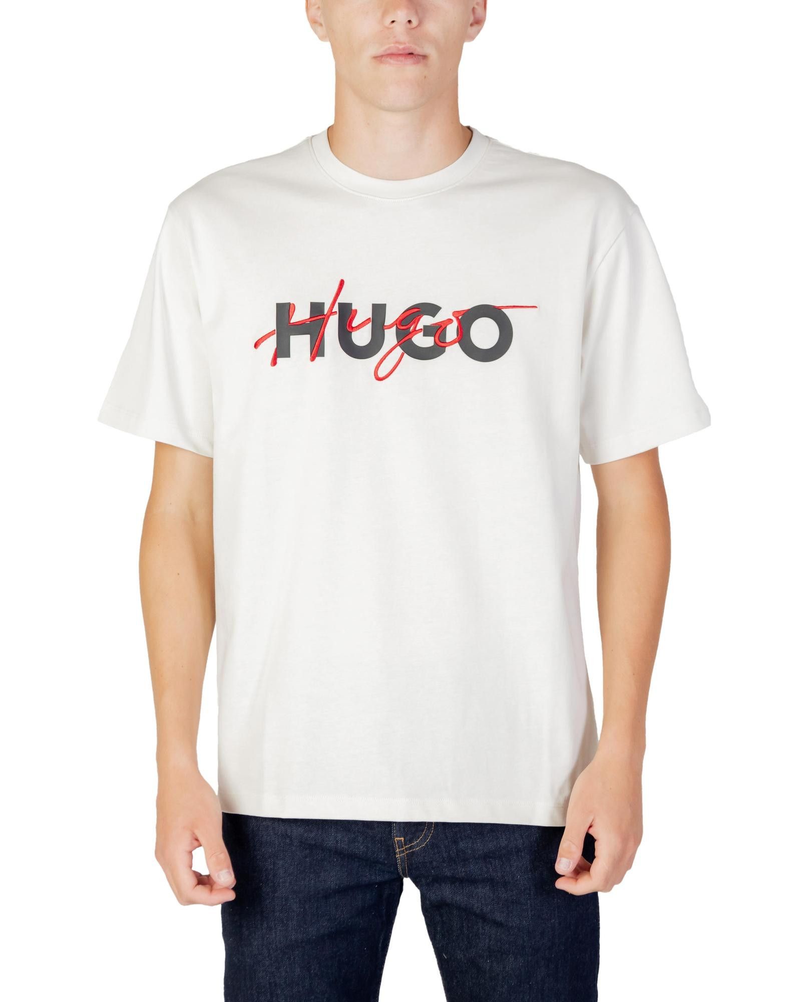 image of Hugo Printed Cotton T-Shirt in White, Men's (Size XS)