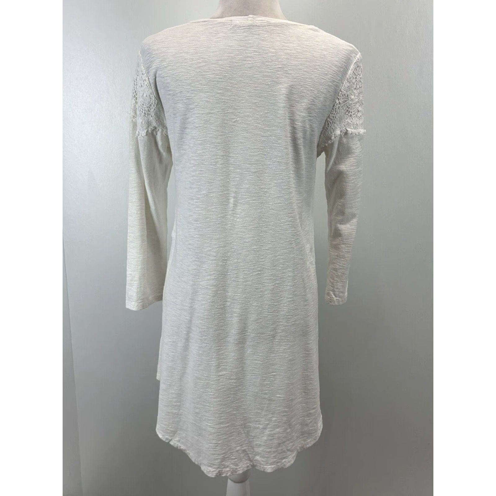 Vintage Cut Loose Women's Linen Blend Long Sleeve Tunic Top Ivory Lace Detail Medium Size M / US 6-8 / IT 42-44 - 3 Thumbnail