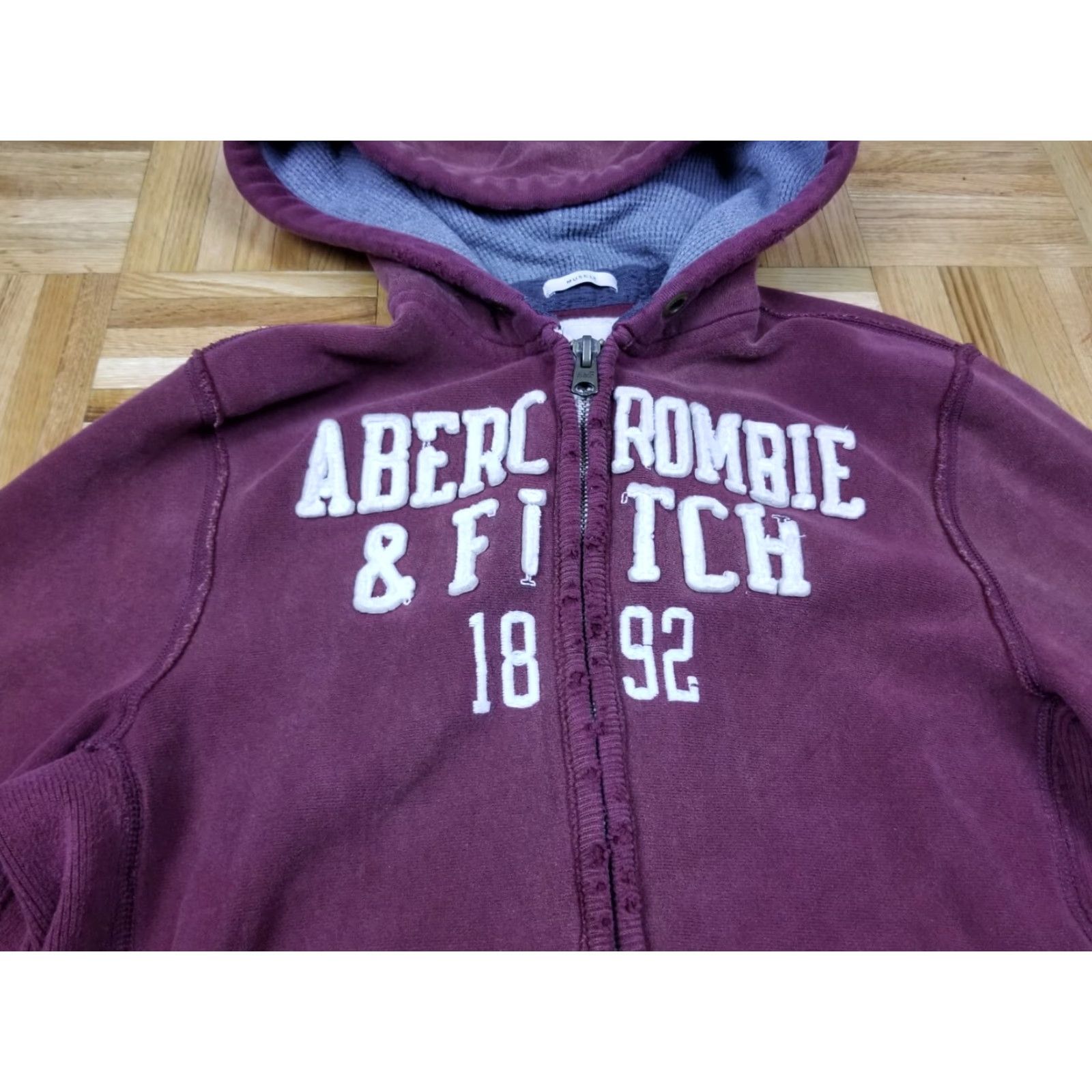 Abercrombie & Fitch Abercrombie & Fitch MUSCLE Y2K Full Zip Up Burgandy Hoodie Jacket Large L Shirt Hooded Mens Size US L / EU 52-54 / 3 - 2 Thumbnail