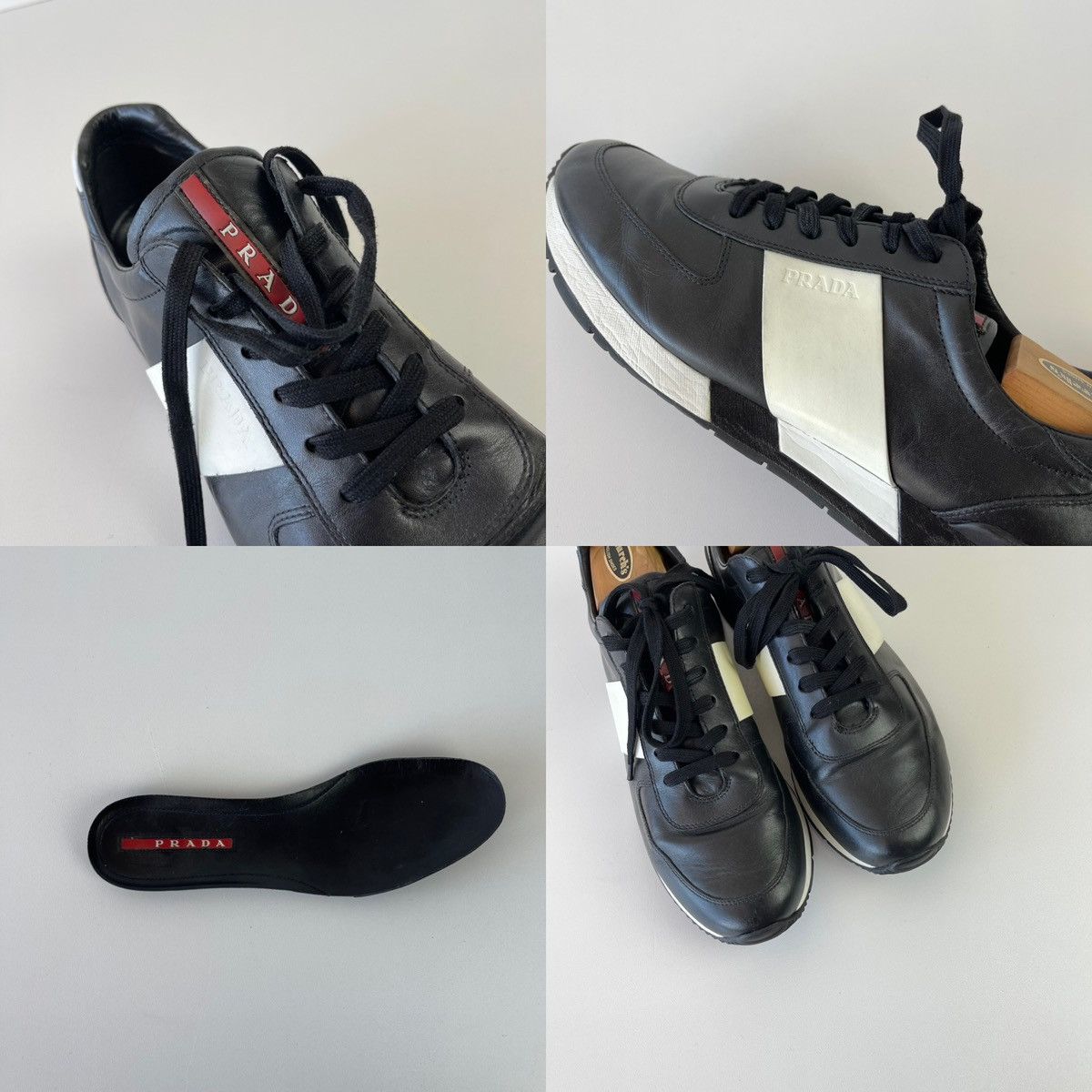 Prada Prada Two Tone Leather Low Trainers Sneakers Black 4E 2602 Size US 9 / EU 42 - 7 Thumbnail
