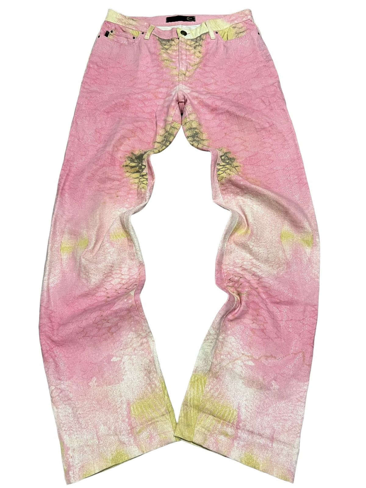 image of S/s 2001 Roberto Cavalli Pink Snake Flared Bootcut Denim, Men's (Size 31)