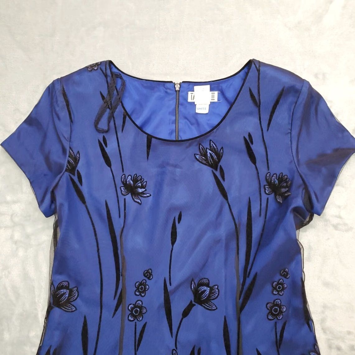 Vintage VINTAGE Taurus II Dress Womens L Petite Fairy Grunge Made in USA 90s Y2K Retro Floral Blue Cotton Polyester Knee Length Short Sleeve Zip Ladies Size L / US 10 / IT 46 - 3 Thumbnail