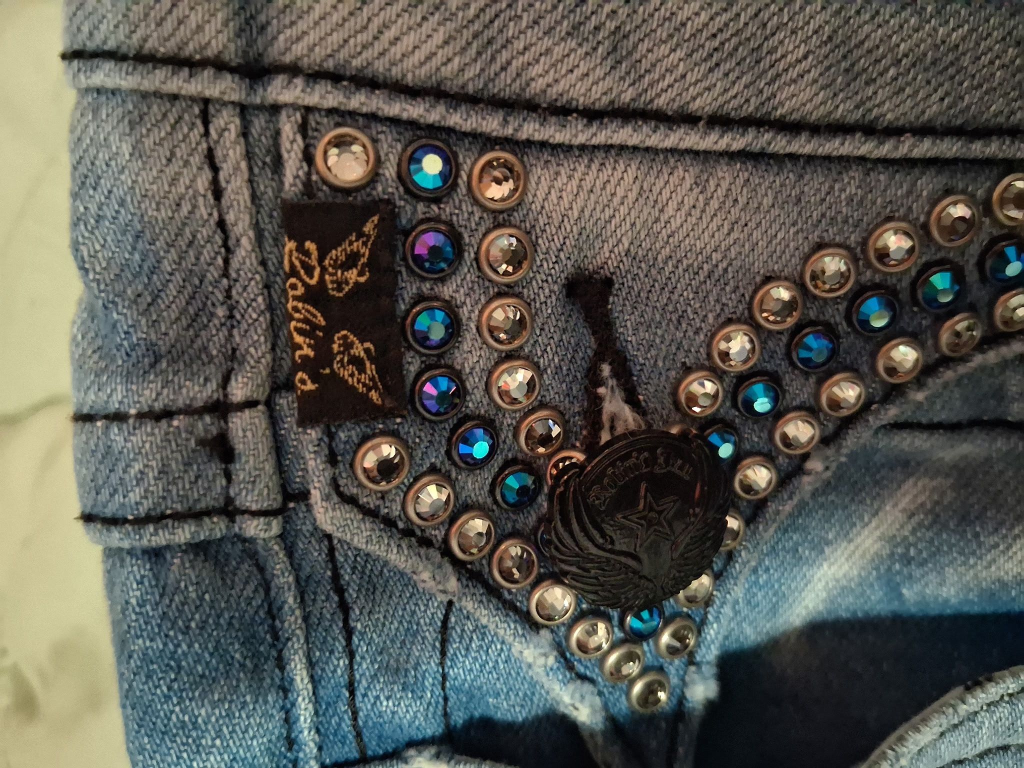 Robins Jeans Omaha Light Wash w/Clear & Sapphire Crystals Size US 36 / EU 52 - 15 Thumbnail