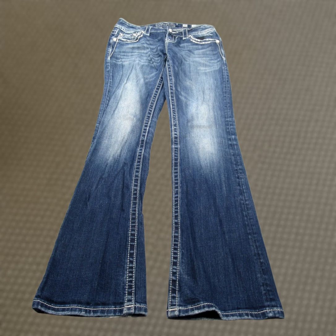 Miss Me Miss Me Jeans Women Bootcut Denim 28x32 Dark Blue Embroidered Rhinestone Pockets Stretch Comfort Relaxed Baggy Leadin Size 28" / US 6 / IT 42 - 1 Thumbnail