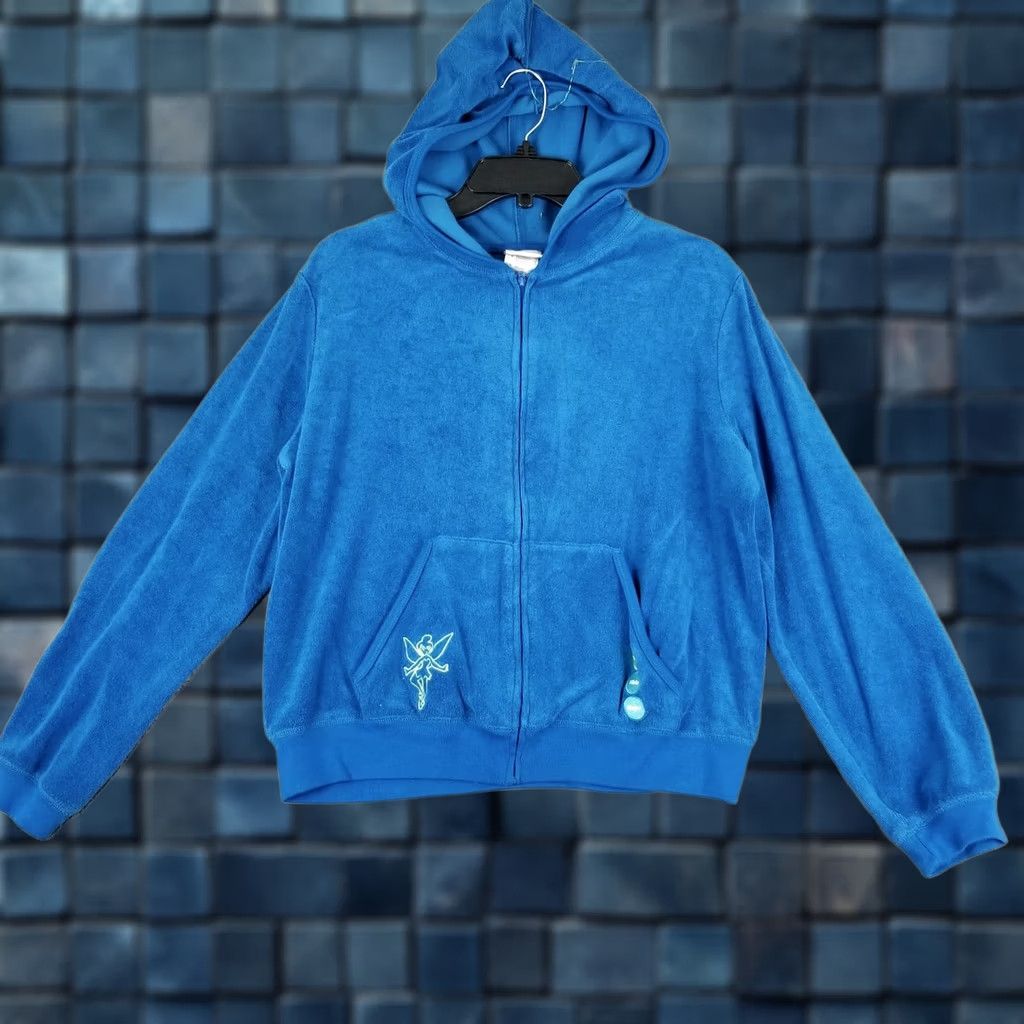 Disney Tinker Bell Sweatshirt Women Large Blue Disney Store Hooded Jacket Terry Cloth Size L / US 10 / IT 46 - 1 Thumbnail