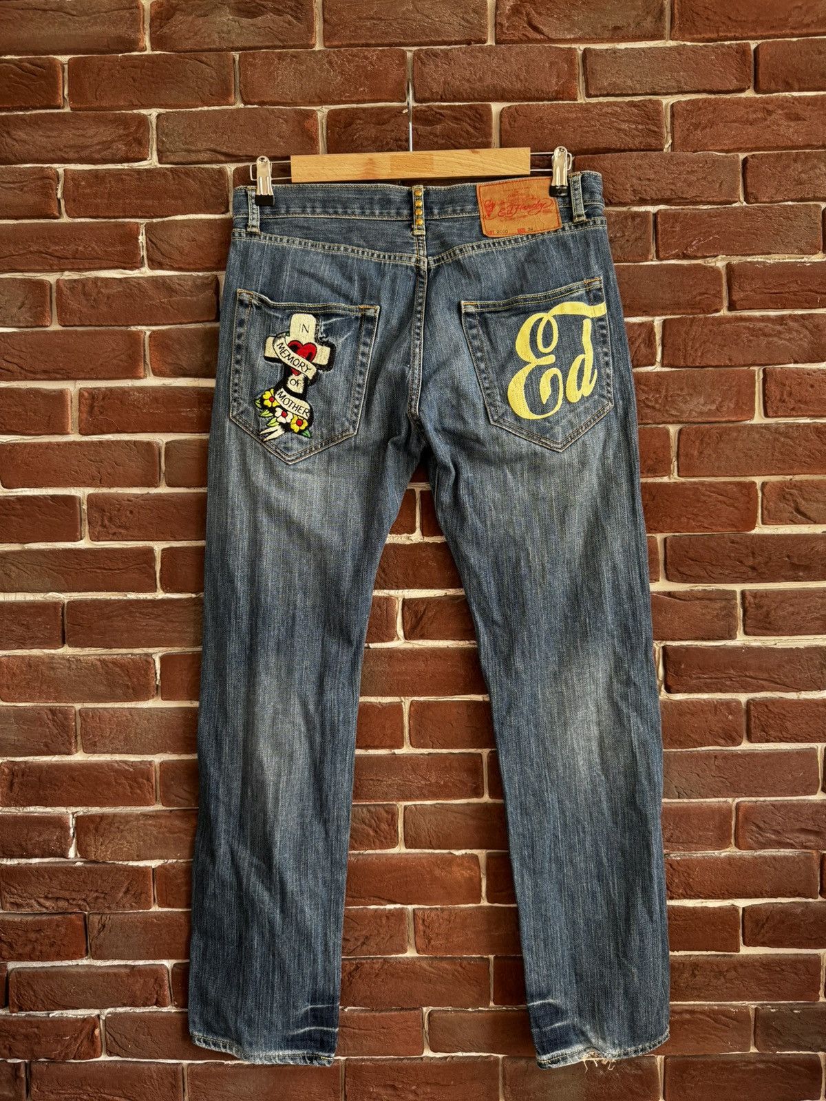 Ed Hardy Rare Vintage Ed Hardy Cross Logo Denim Drip Pants Y2K 00s Size US 32 / EU 48 - 1 Thumbnail