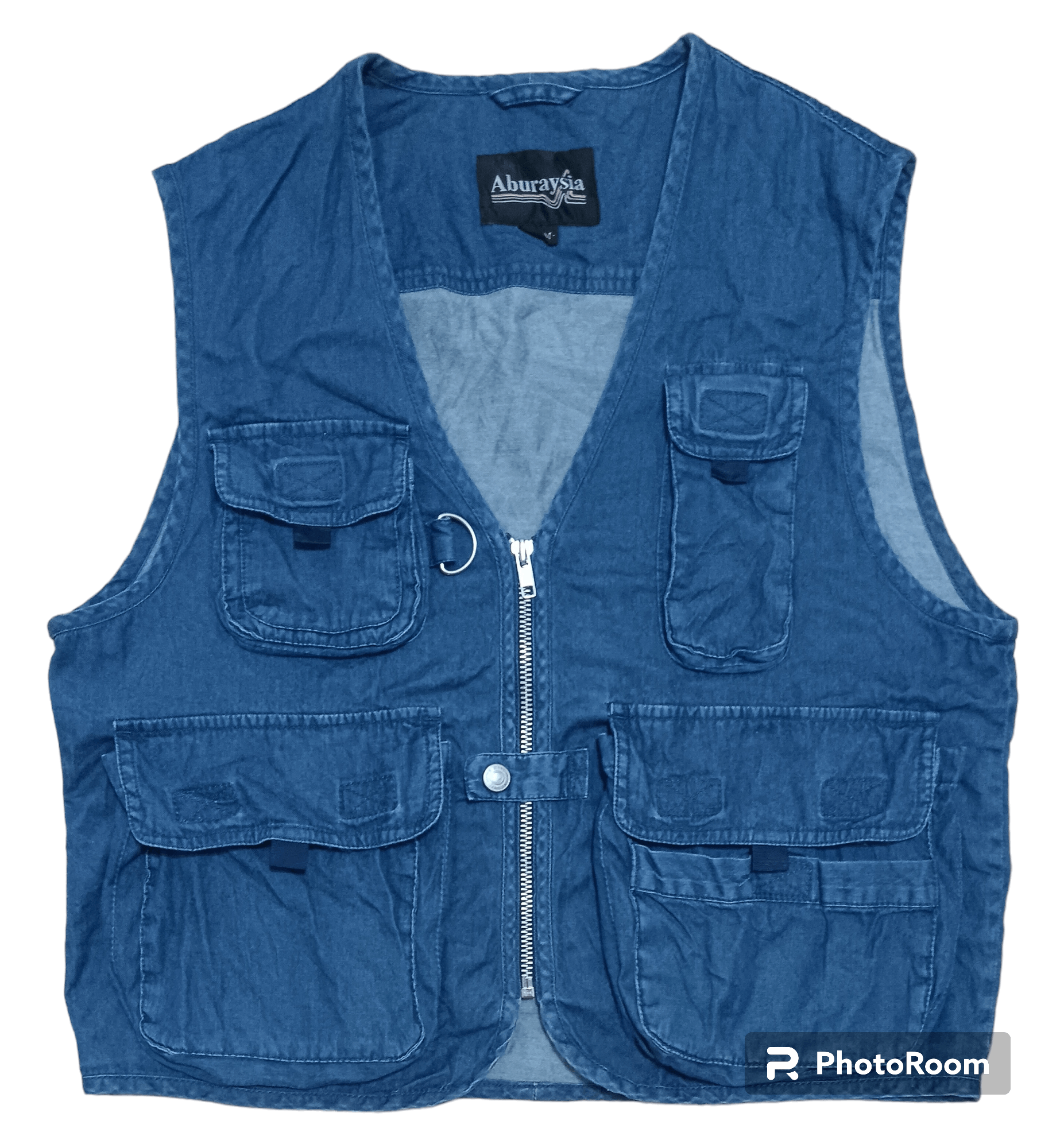 image of Denim Jacket x Outdoor Life Aburaysia Multipocket Fishing Denim Vest in Indigo, Men's (Size Medium)