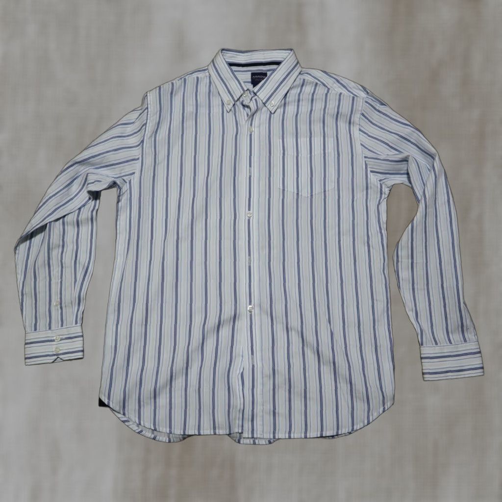 Arrow Arrow Shirt Dress Shirt Button-Down Collar XL 18 Blue Striped Men Size US XL / EU 56 / 4 - 1 Thumbnail