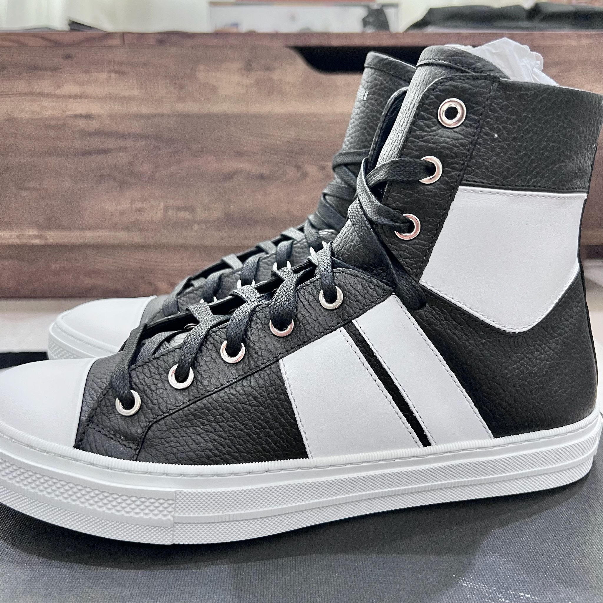Amiri Amiri Sunset High Top Leather Sneakers in Black and White Size US 9 / EU 42 - 3 Thumbnail