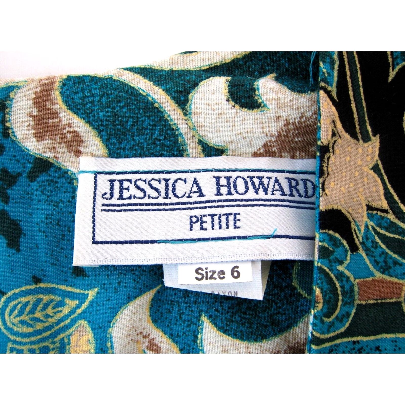 Vintage VINTAGE Jessica Howard Rayon Green Gold Floral Short Sleeve Midi Wrap Dress 6 Size 28" / US 6 / IT 42 - 4 Thumbnail