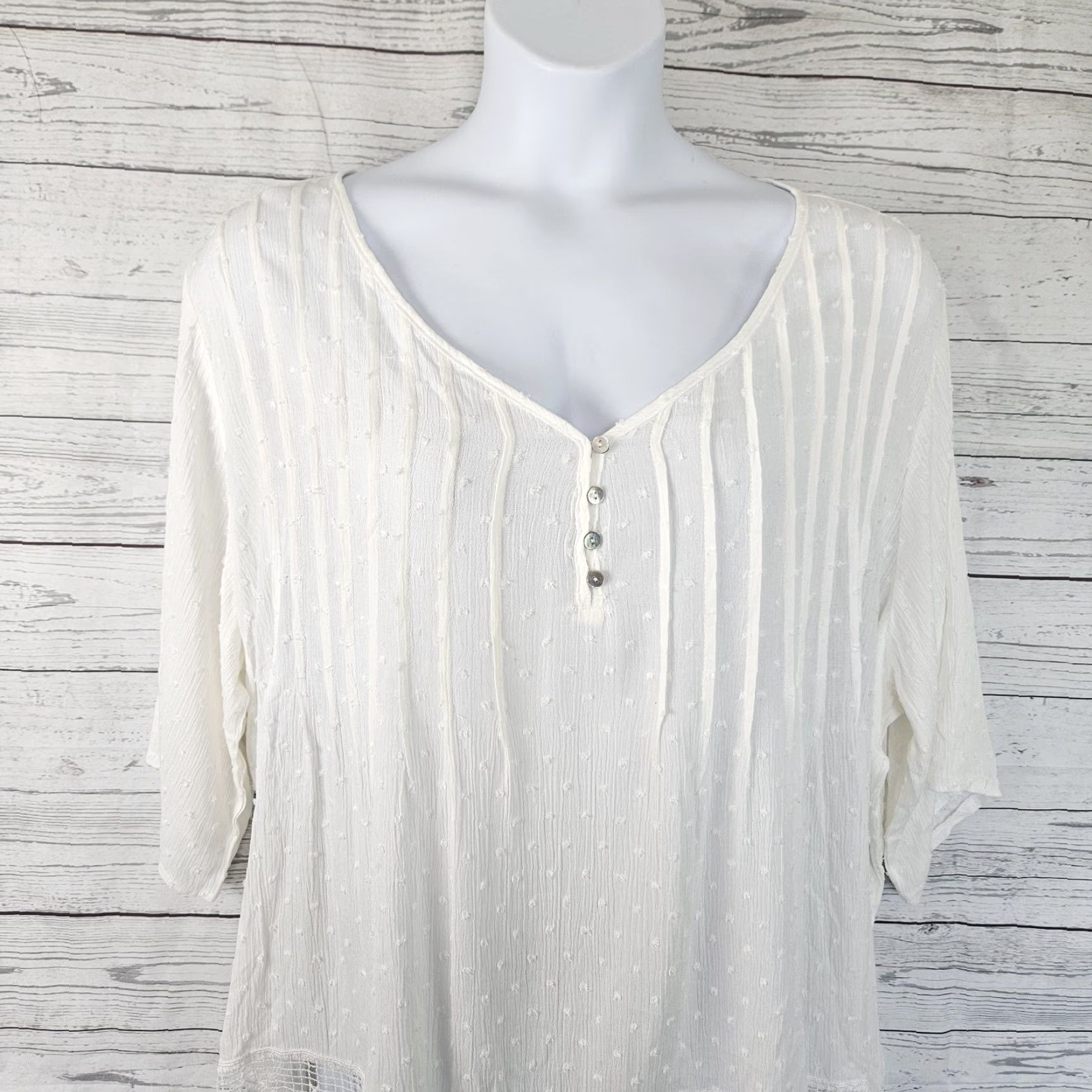 Vintage Liv Los Angeles Womens Top Sz 3X Cream Swiss Dot Crochet Hem 3/4 Sleeve Blouse Womens Size XXL / US 16-18 / IT 52-54 - 2 Thumbnail