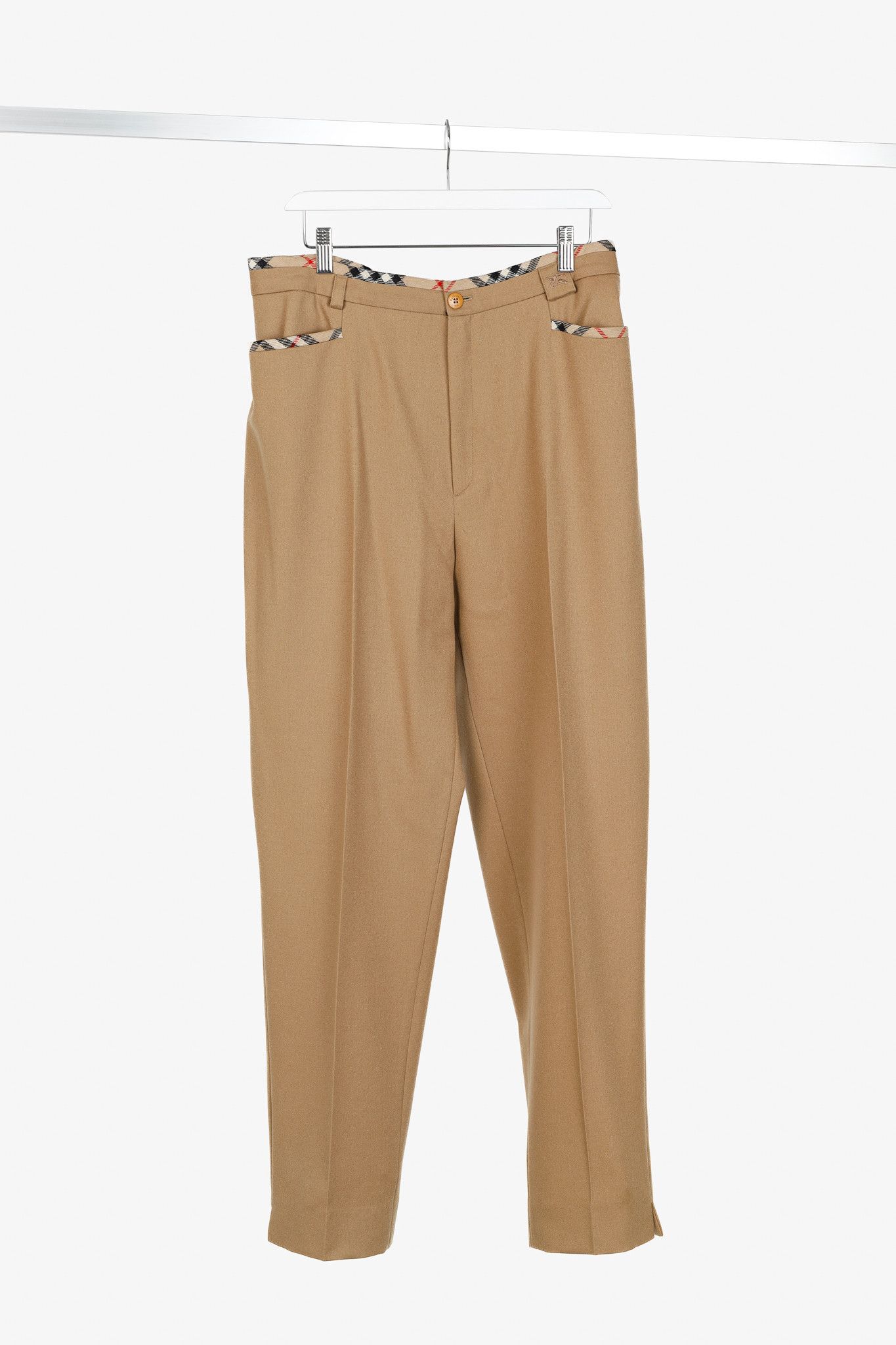 Burberry Burberry Tan Wool Check-Trim Trousers Size US 32 / EU 48 - 1 Thumbnail