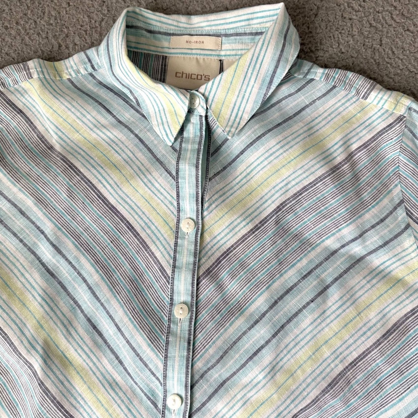 Vintage VINTAGE Chico's Shirt Womens 0P Petite Blue Linen Button-Up Blouse LS? Size XS / US 0-2 / IT 36-38 - 2 Thumbnail