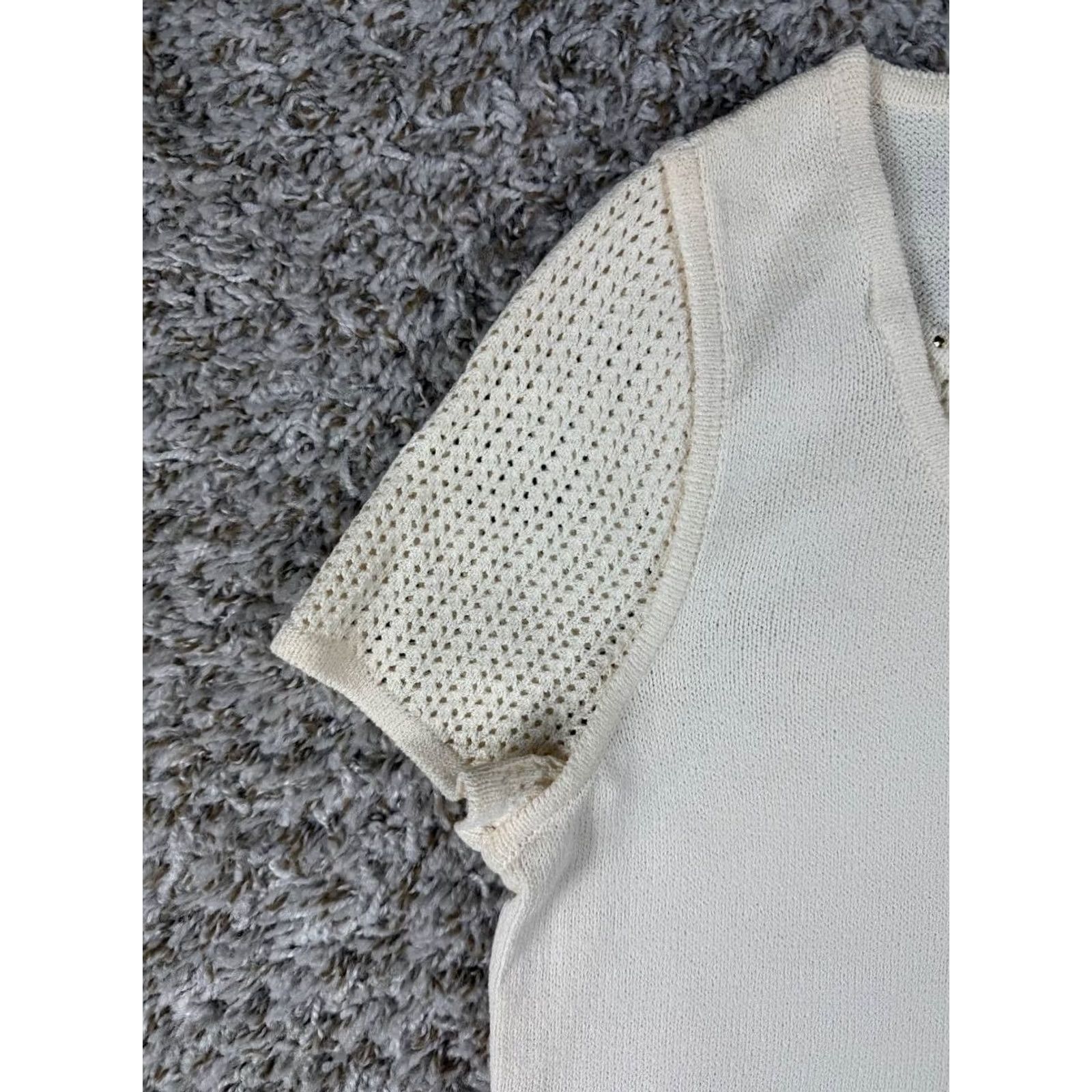 St. John St. John Sport Knit Top Womens Size S Cream Wool Blend Open Sleeves Size S / US 4 / IT 40 - 4 Thumbnail