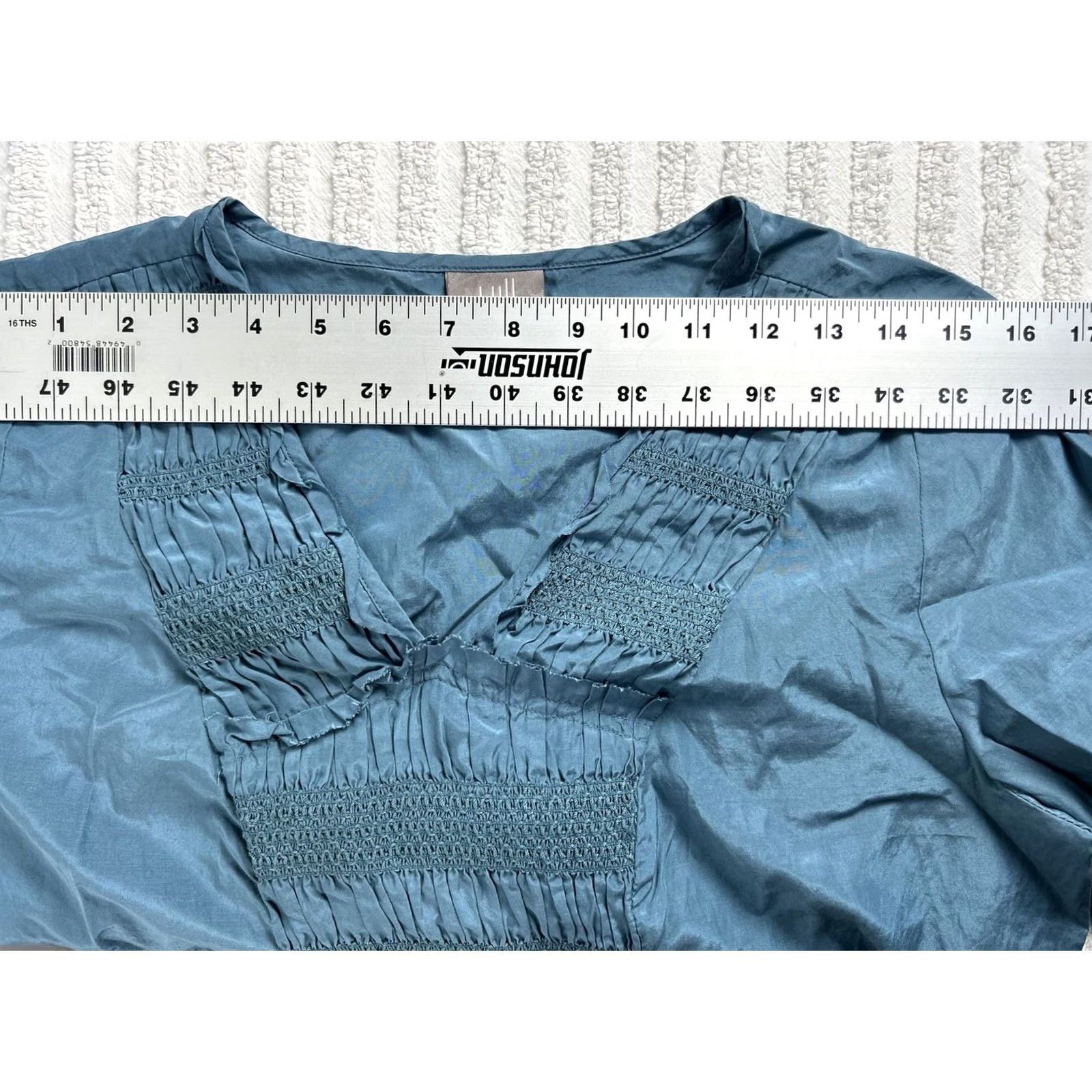 J. Jill J.Jill Dress Smocked Shift Silk Cotton Blend Long Sleeve Blue-Green Women M Size M / US 6-8 / IT 42-44 - 6 Thumbnail