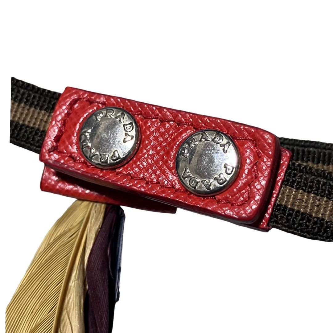 Prada PRADA SS14 Feather Elastic Bracelet – Red Saffiano Leather Size ONE SIZE - 8 Thumbnail
