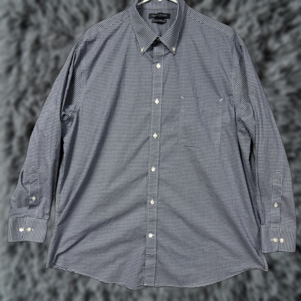 Tommy Hilfiger Tommy Hilfiger Dress Shirt Mens XL 17.5 32/33 Blue White Gingham Check Formal Shirt Size 46R - 1 Thumbnail