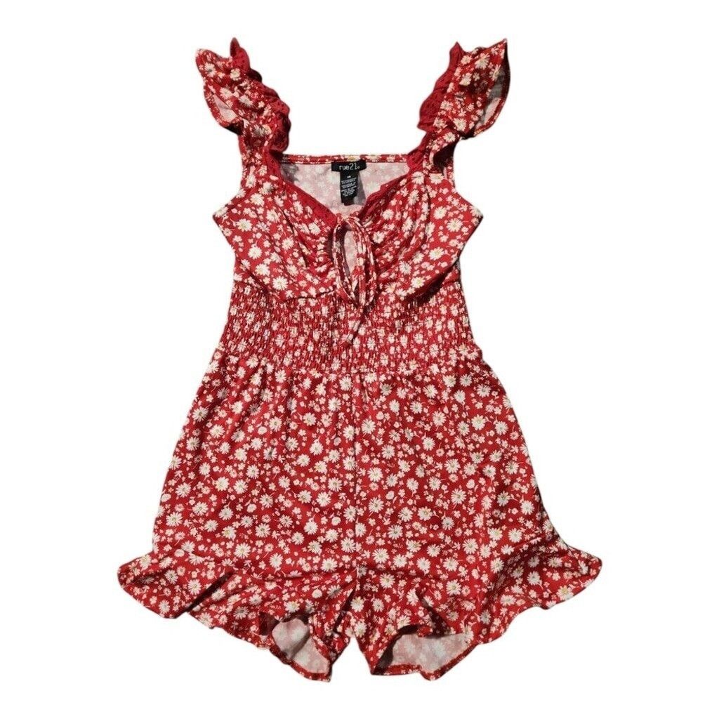 rue21 Rue21 Womens Romper XS Red Floral Size 25" / US 0 / IT 36 - 2 Thumbnail