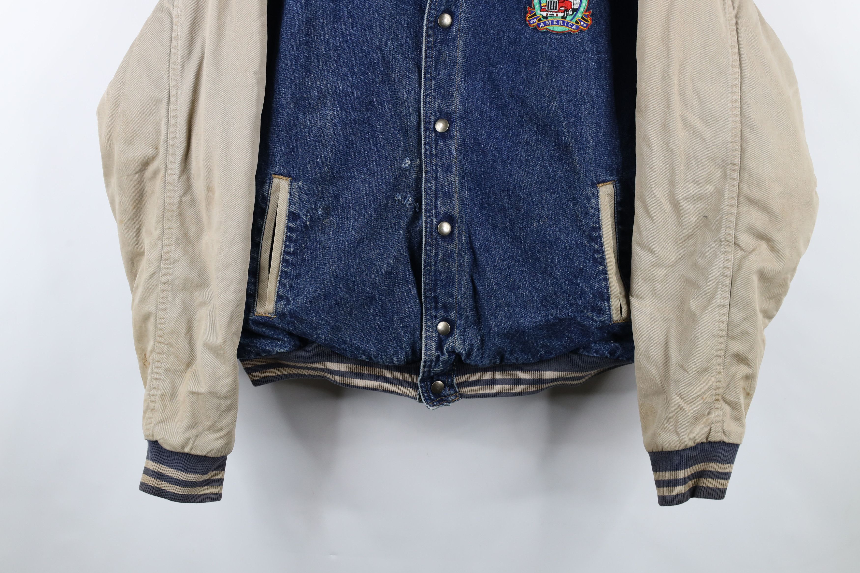 Vintage Vintage 90s Quilted Spell Out Denim Trucker Varsity Jacket Size US XXL / EU 58 / 5 - 3 Thumbnail