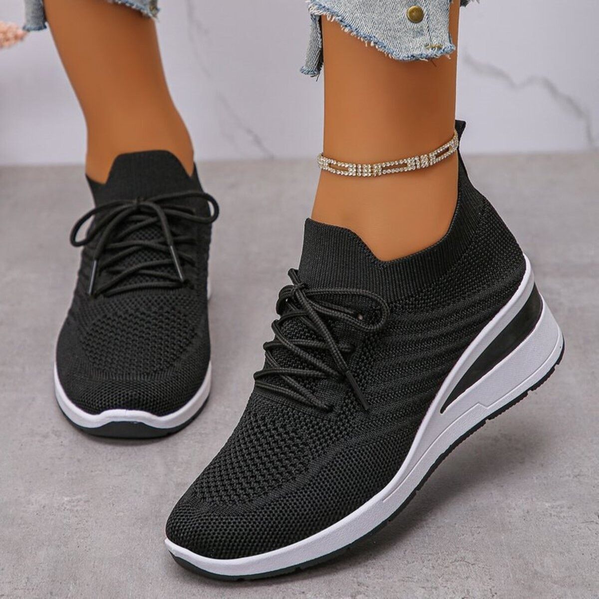 Other Trendy Treads Lace Up Wedge Athletic Shoes - Black - Size 9 Size US 9 / IT 39 - 2 Thumbnail