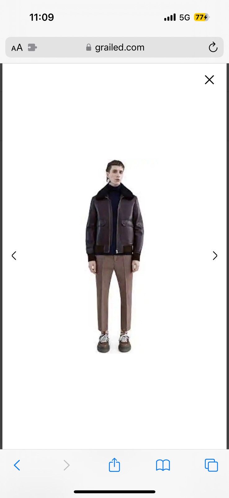image of Acne Studios Brown Aviator Leather Jacket -Sz 46, Men's (Size Small)