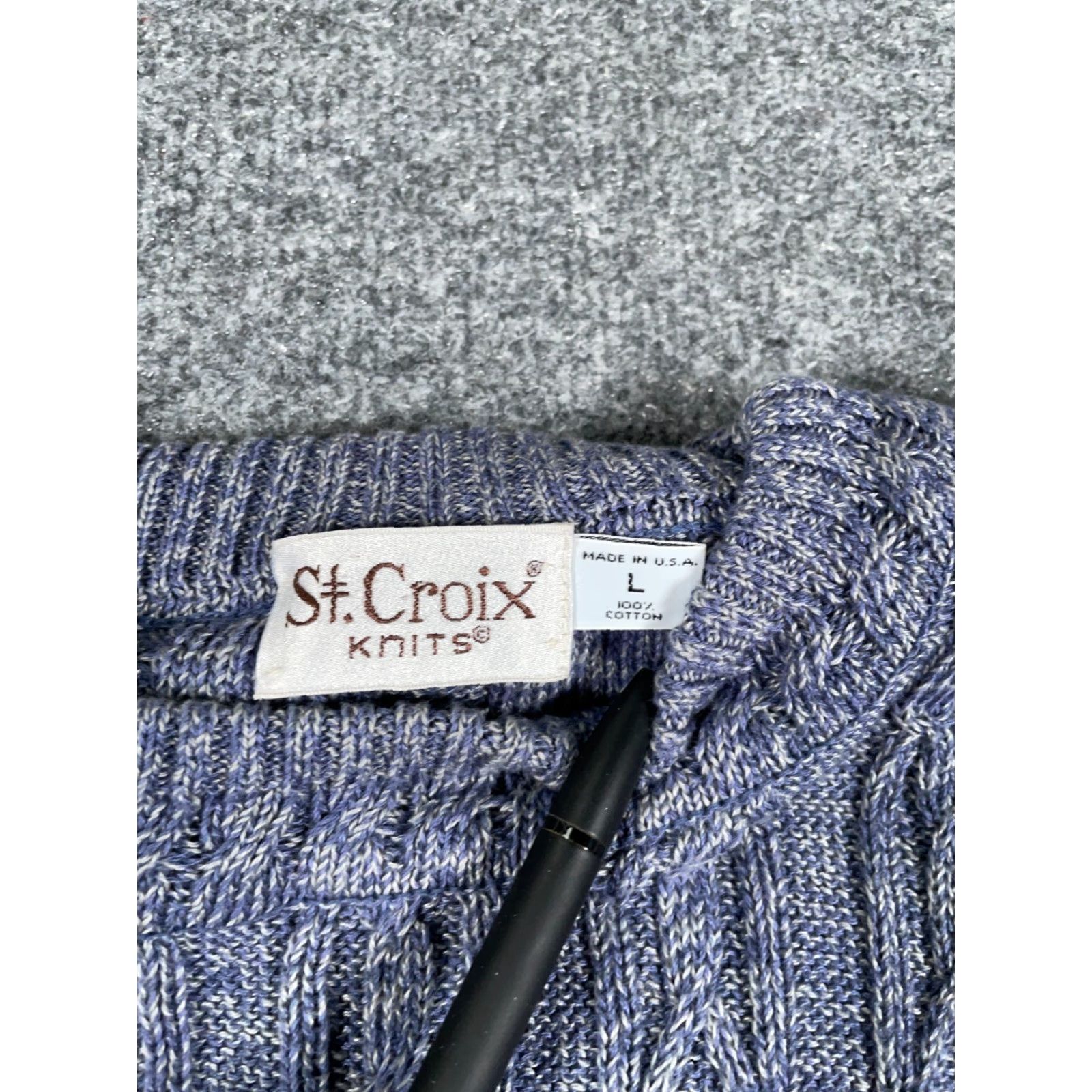 Vintage VINTAGE St. Croix Men's Sweater Pullover Cable Knit Crew Neck Adult Large Gray Blue Cotton Fall Winter Size US L / EU 52-54 / 3 - 4 Thumbnail