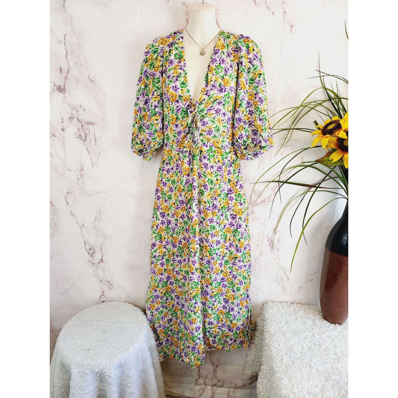 NICHOLAS NICHOLAS Danielle Lace-Up Ruched Floral-Print Crepe Midi Size S / US 4 / IT 40 - 3 Thumbnail