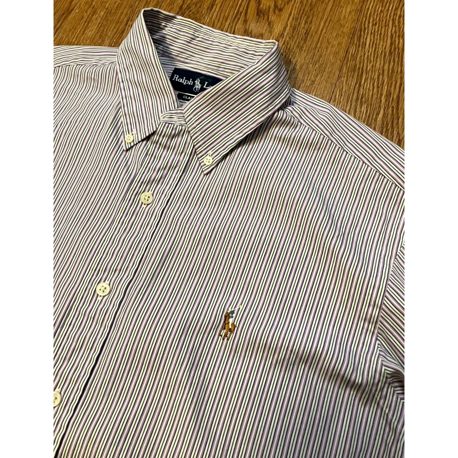Polo Ralph Lauren VINTAGE Polo Ralph Lauren Dress Shirt Mens 16.5 Purple Stripe BD 32/33 Made in Hong Kong Cotton Size US XL / EU 56 / 4 - 4 Thumbnail