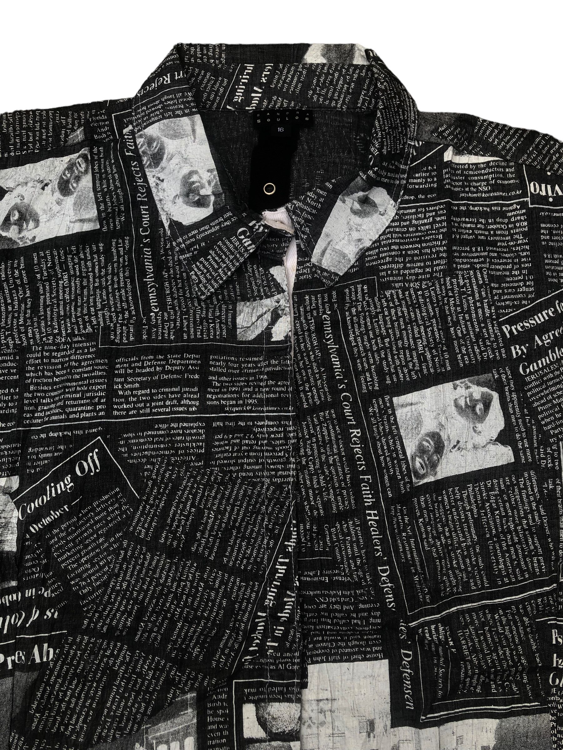 Designer × Issey Miyake SANDRA SOULOS Newspaper Button Up Shirt Designer Size XXL / US 16-18 / IT 52-54 - 3 Thumbnail