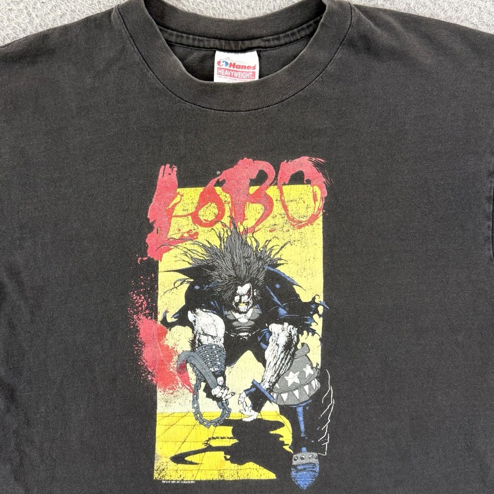 Hanes Vintage Lobo Shirt Mens Large Black DC Comics Graphitti 90s Short Sleeve Promo Size US L / EU 52-54 / 3 - 3 Thumbnail