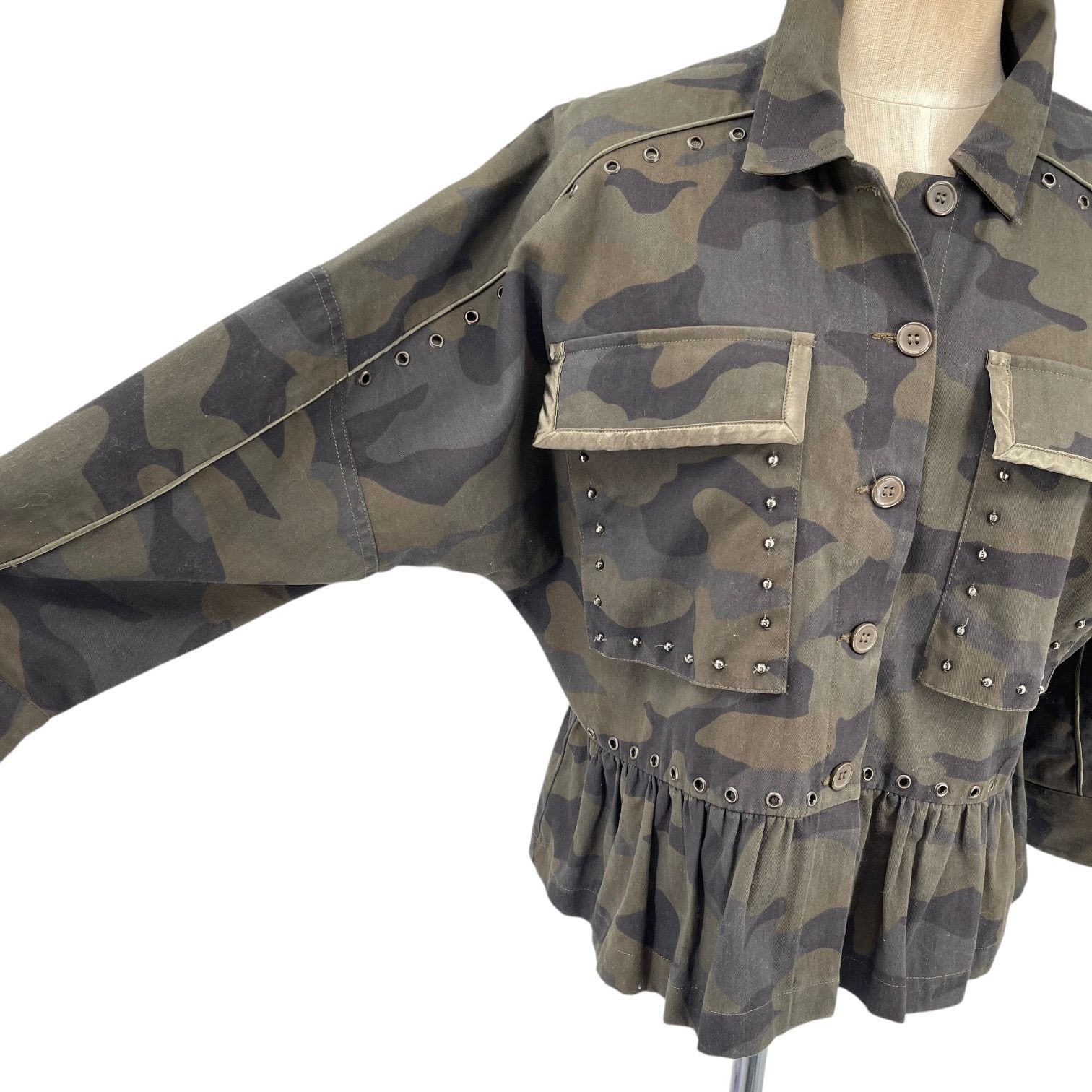 Joie Joie Womens Samia Camo Ruffle Jacket Rivets Studs Medium NEW Size M / US 6-8 / IT 42-44 - 4 Thumbnail