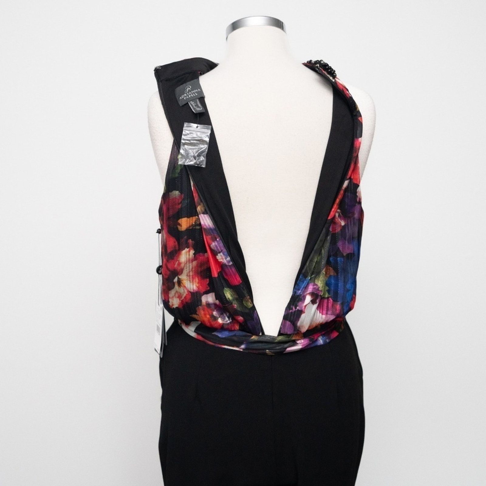 Adrianna Papell Adrianna Papell. Jeweled Mock Neck Floral Halter Jumpsuit. Size 28" / US 6 / IT 42 - 8 Thumbnail