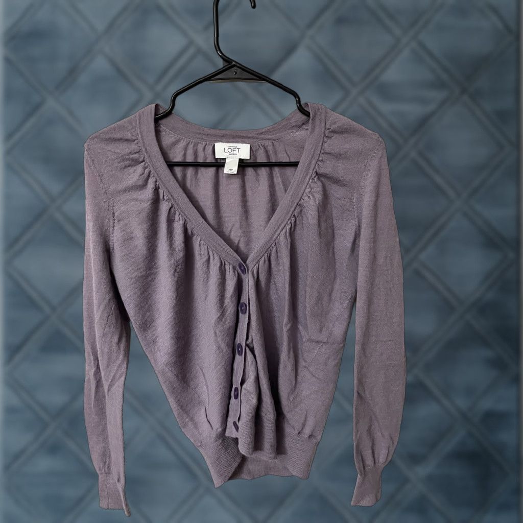 Loft LOFT Cardigan Sweater Women's Petite Purple 100% Cotton Long Sleeve Open Breathable Open Front Buttons Regular Size PM Dresses & Accessories? Size M / US 6-8 / IT 42-44 - 1 Thumbnail
