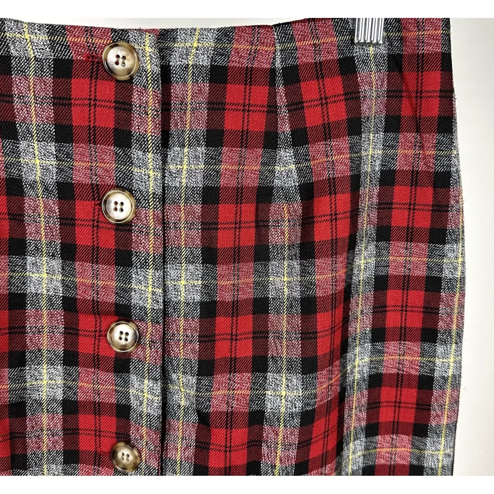 Vintage VINTAGE F.L. Malik Skirt Plaid Long 28 High Button Front 90s School Uniform Red Womens Size 28" / US 6 / IT 42 - 2 Thumbnail