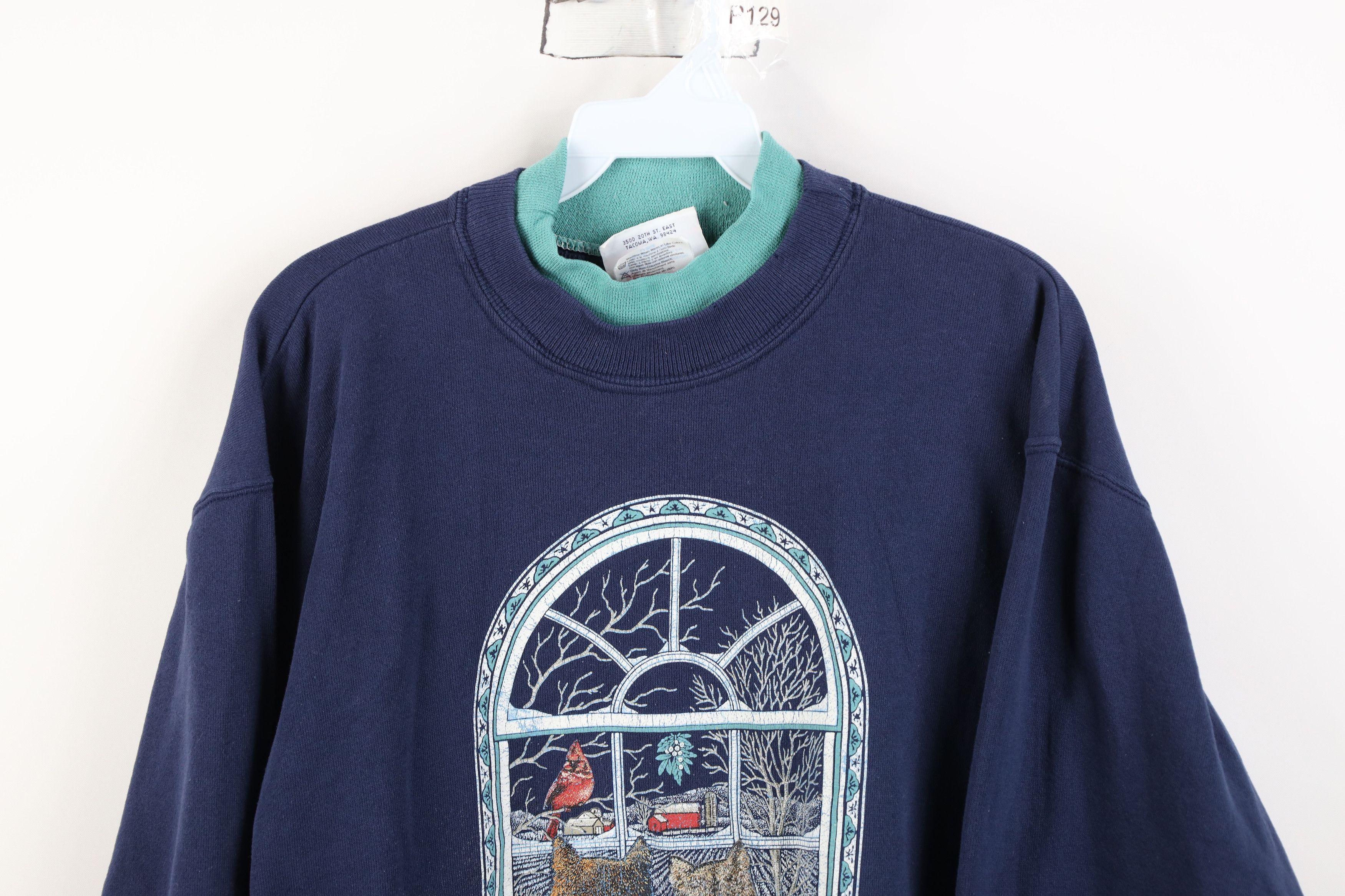 Vintage Vintage 90s Streetwear Cat Kitten Window Sweatshirt USA Size L / US 10 / IT 46 - 2 Thumbnail