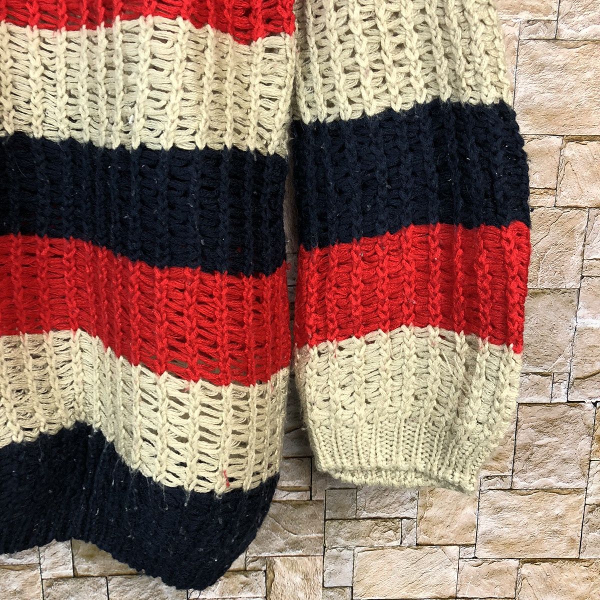 Homespun Knitwear Clumzy Stripe Red crochet meshnet vintage Knitwear #A489 Size M / US 6-8 / IT 42-44 - 8 Thumbnail