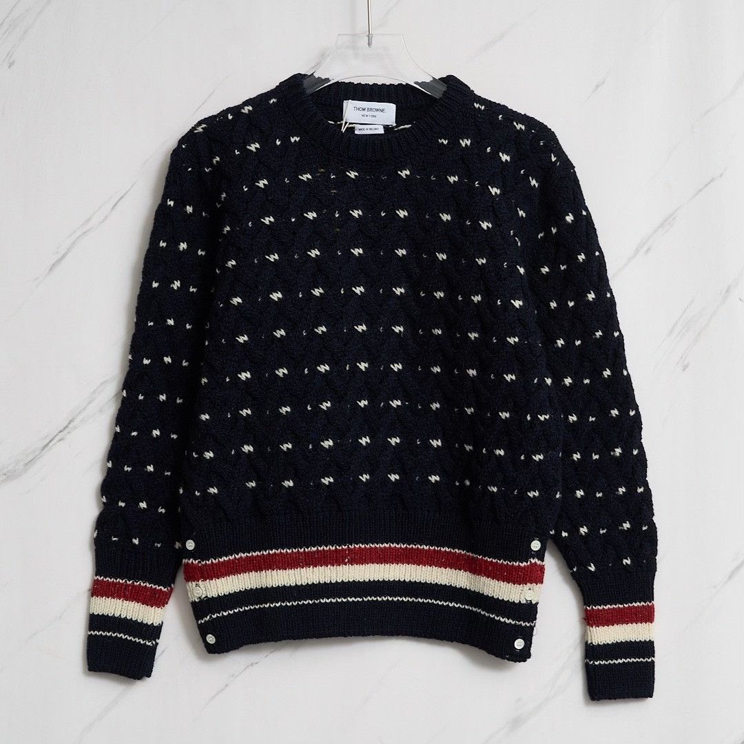 Thom Browne Thom Browne Unisex Navy Cable-Knit Sweater Size US M / EU 48-50 / 2 - 1 Thumbnail