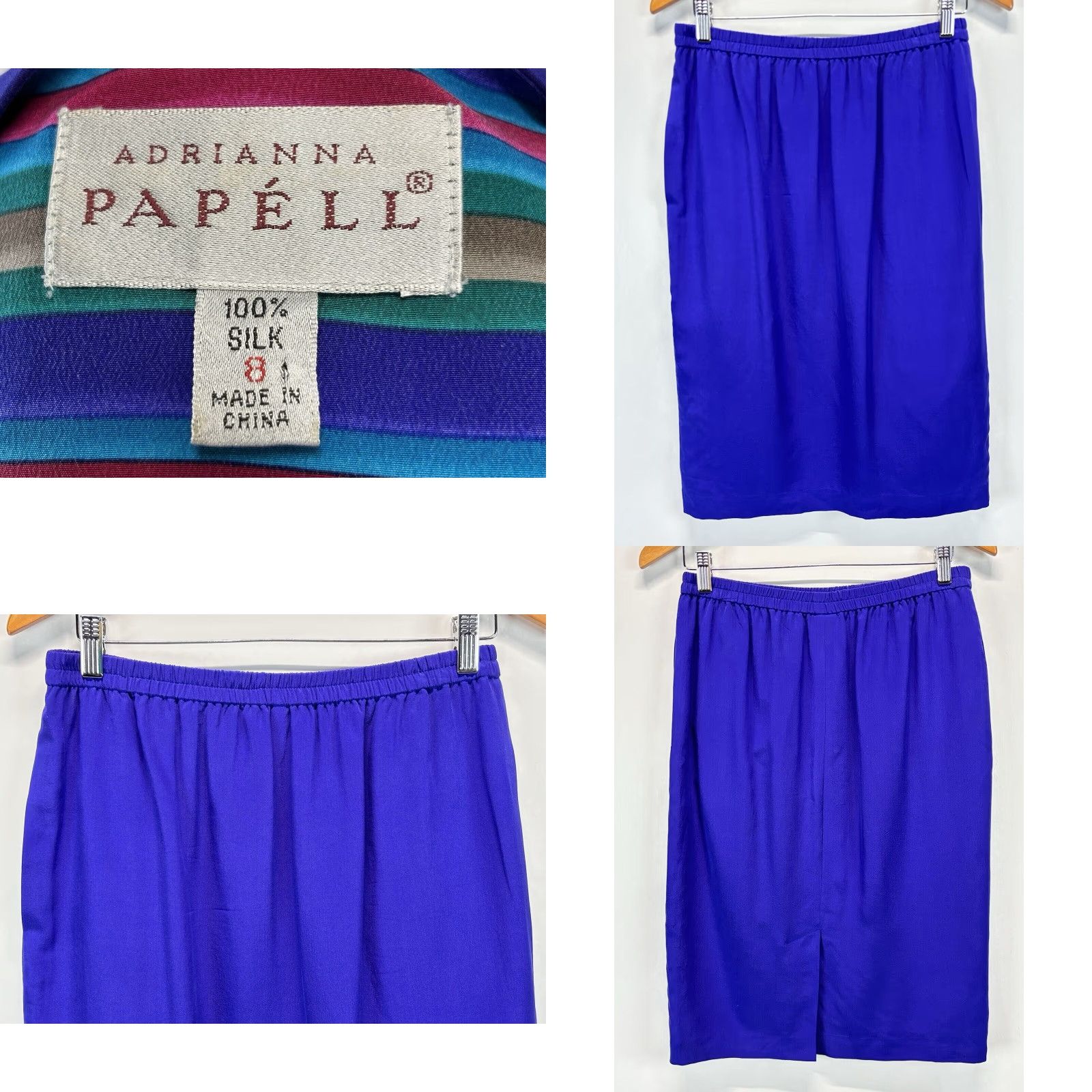 Adrianna Papell VINTAGE Adrianna Papell 2 Piece Outfit Set Women Size 8 Purple Striped Silk Tunic Knee Length Skirt Size 30" / US 8 / IT 44 - 8 Thumbnail