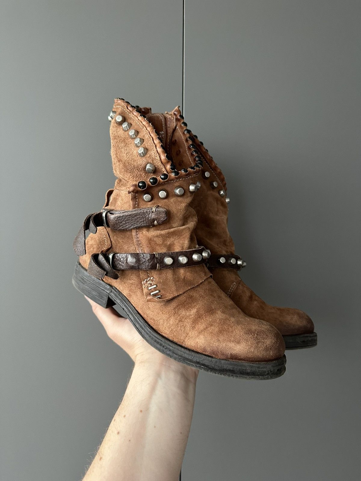 If Six Was Nine Vintage Italian AS 98 Rick Owens Style Leather Biker Boots Size US 7 / IT 37 - 1 Thumbnail