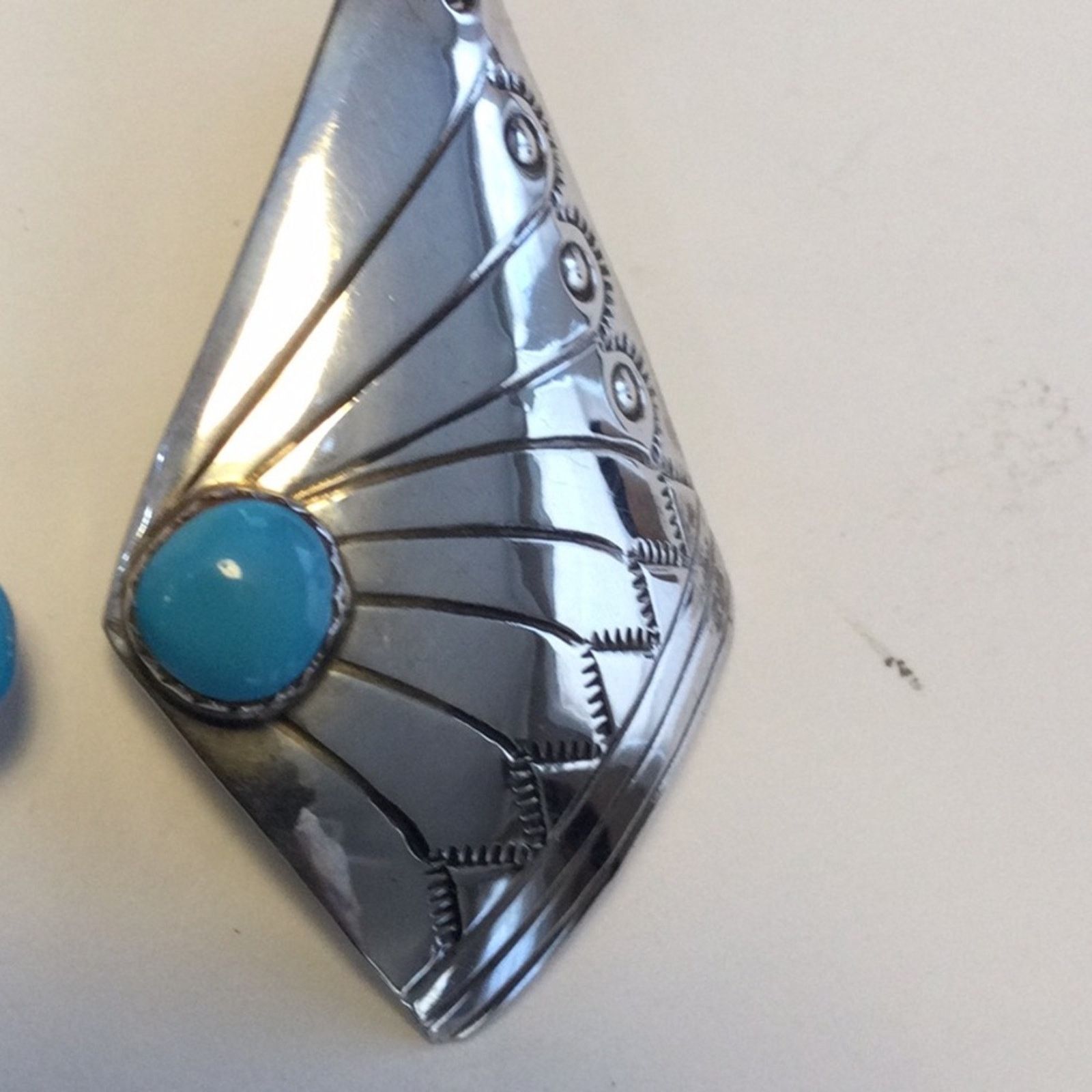 Other Silver & Turquoise Art Deco Fan Dangle Vintage Earrings Size ONE SIZE - 4 Thumbnail