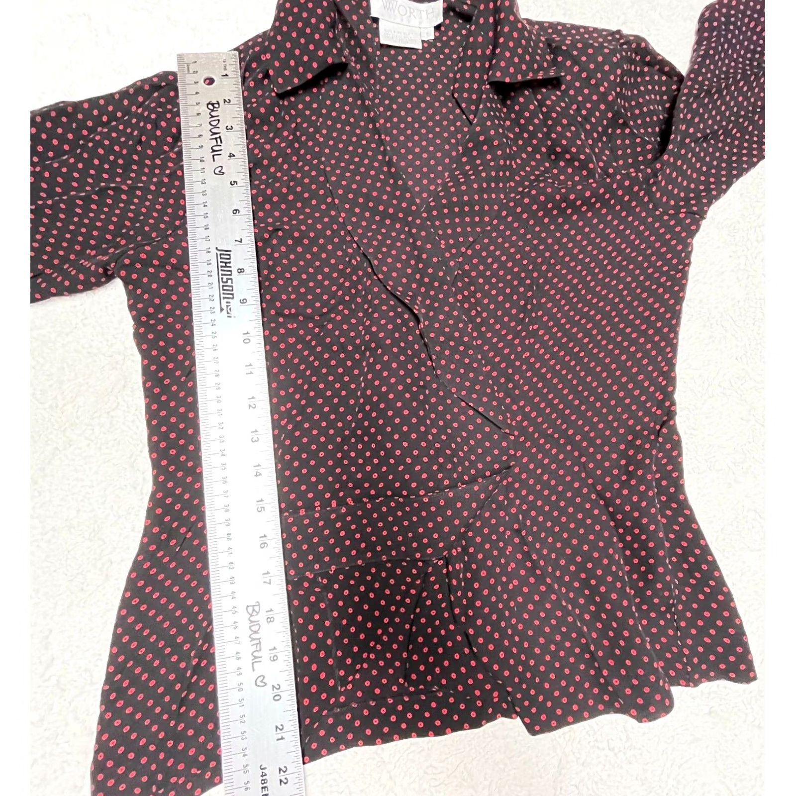 Vintage Worth Blouse Shirt Adults 8 Black Red Polka Dot Silk Wrap Long Sleeve Womens Size M / US 6-8 / IT 42-44 - 7 Thumbnail