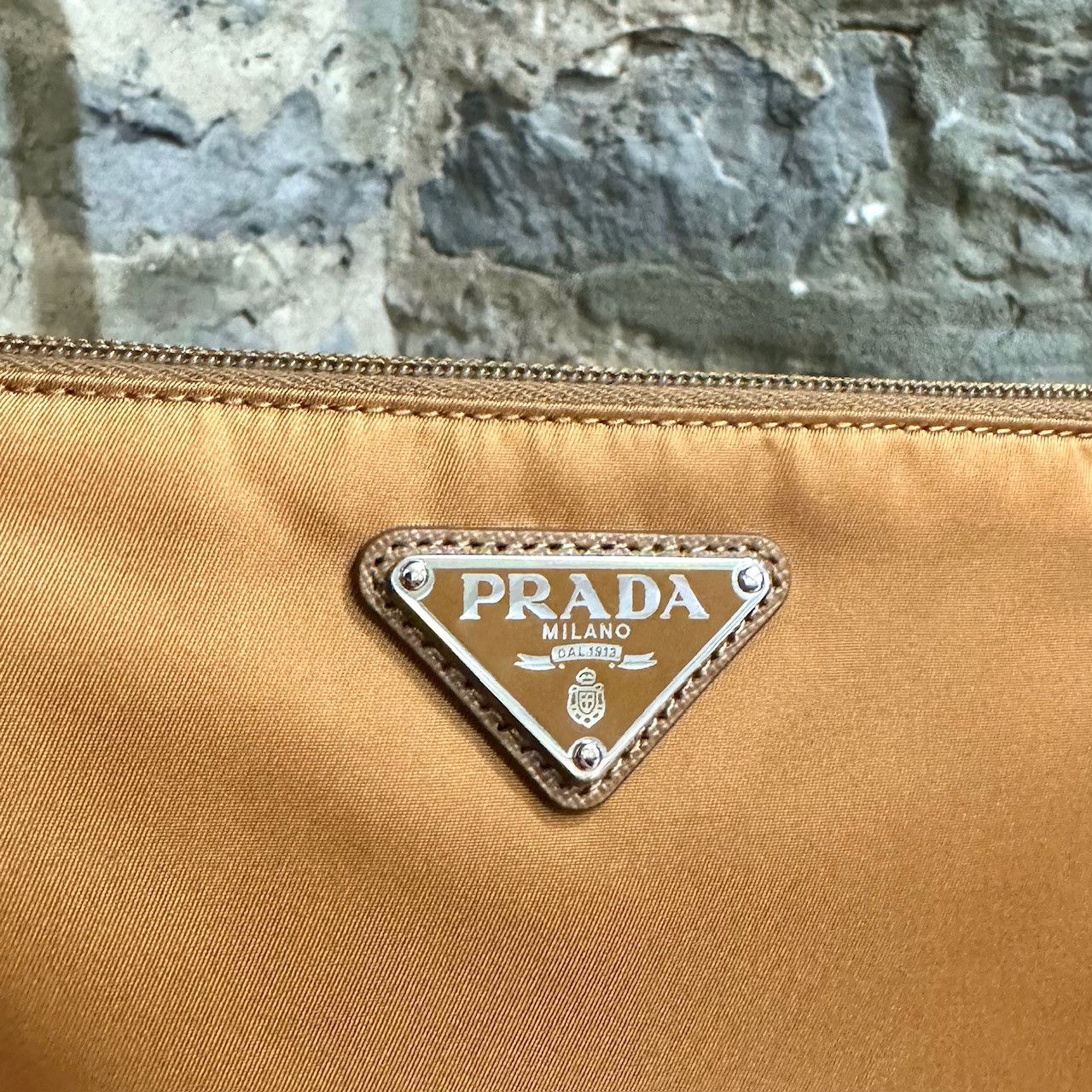 Prada Prada Ochre Tessuto Triangle Emblem Wristlet Pouch Size ONE SIZE - 3 Thumbnail