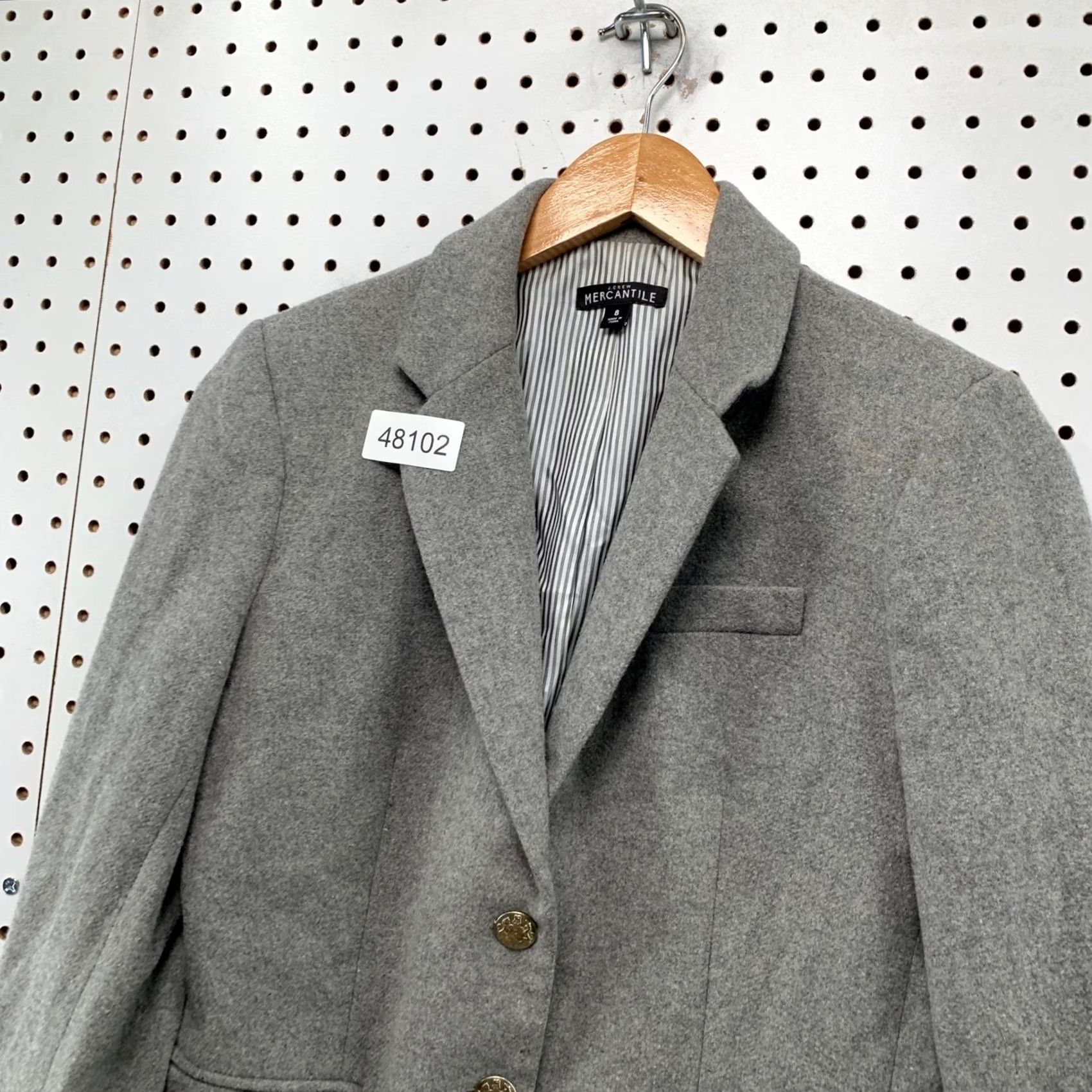 J.Crew J.Crew Mercantile Blazer Women's Gray Wool Blend 2-Button Gold Crest Buttons Sz 8 Jacket Coat Size M / US 6-8 / IT 42-44 - 6 Thumbnail