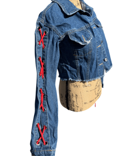 Missguided Missguided Blue Jean Jacket with Red Accents Size S / US 4 / IT 40 - 1 Thumbnail