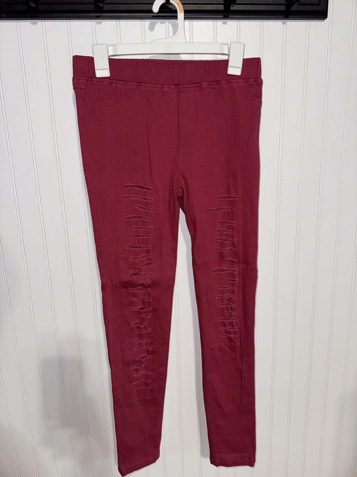 Other Umgee Women's L Burgundy Ladder Distressed Skinny Jeggings Size 36" / US 14 / IT 50 - 1 Thumbnail