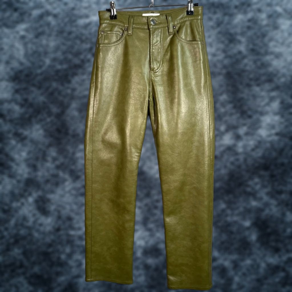 Agolde AGOLDE Pants Women's Size 23 Straight Ankle Green Recycled Leather Blend Front Zip Pockets 29in Inseam Size 40" / US 18 - 1 Thumbnail