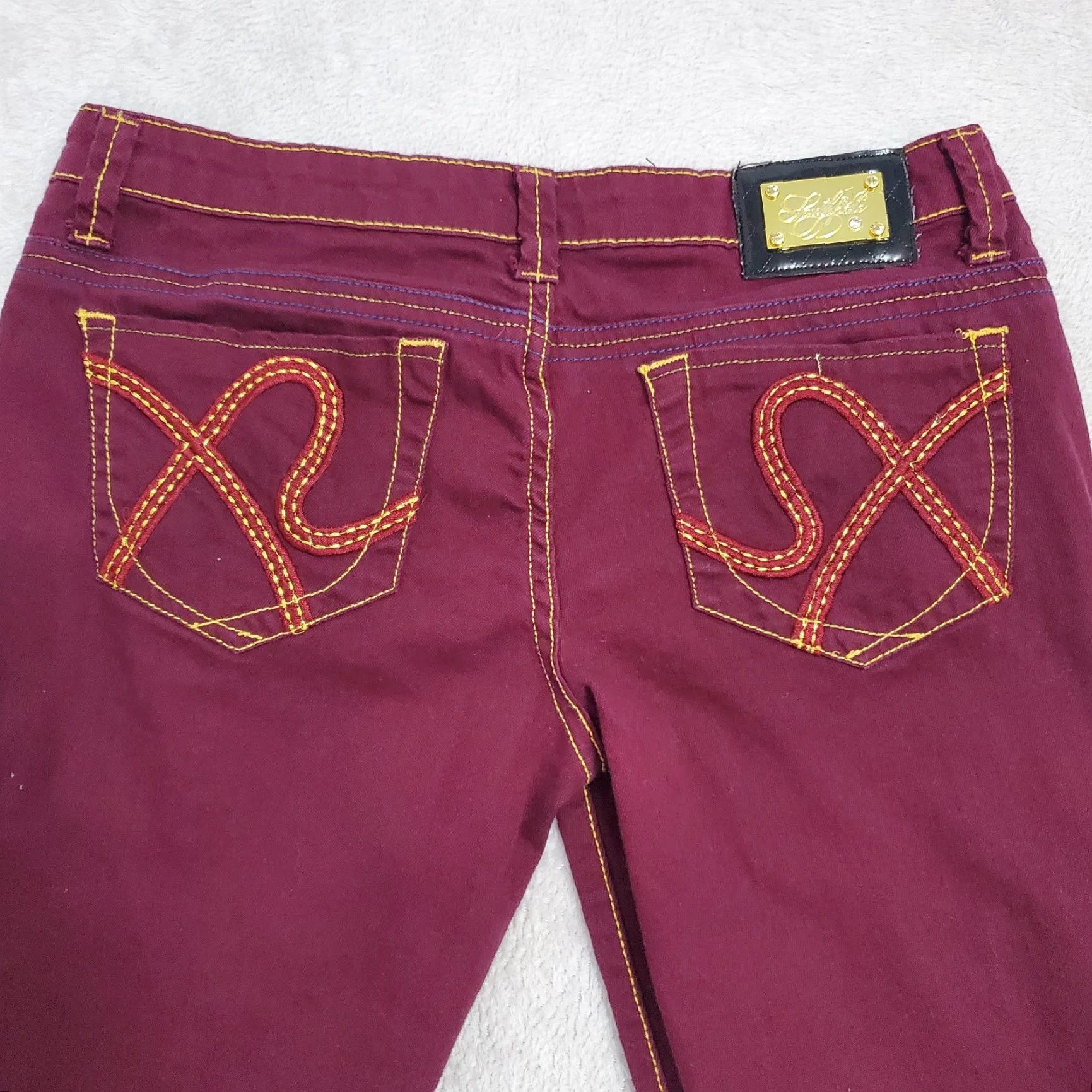 Southpole Southpole Jeans Women 7 Burgundy Low Rise Skinny Embroidered Stretch Pockets 90s Size 28" / US 6 / IT 42 - 2 Thumbnail
