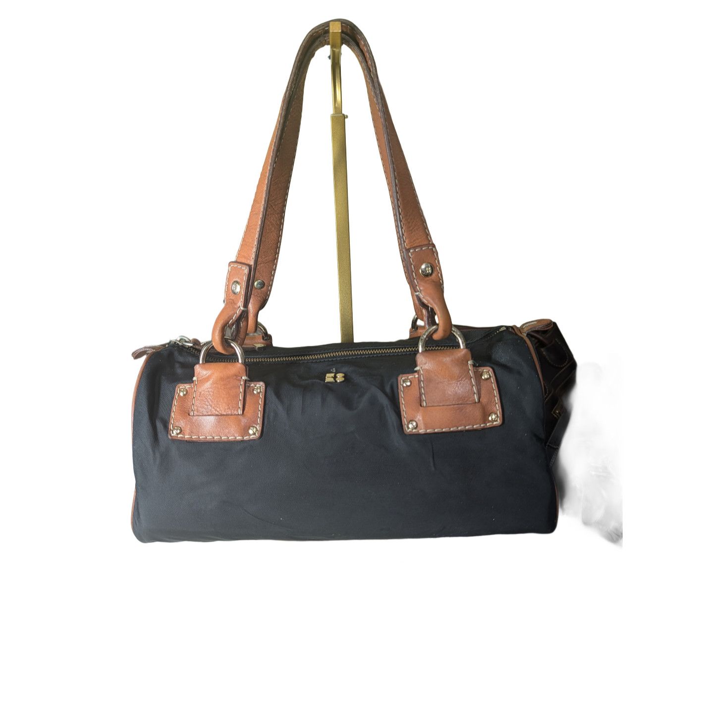 Kate Spade NY Travel Purse Black Nylon-Brown Leather-Gold