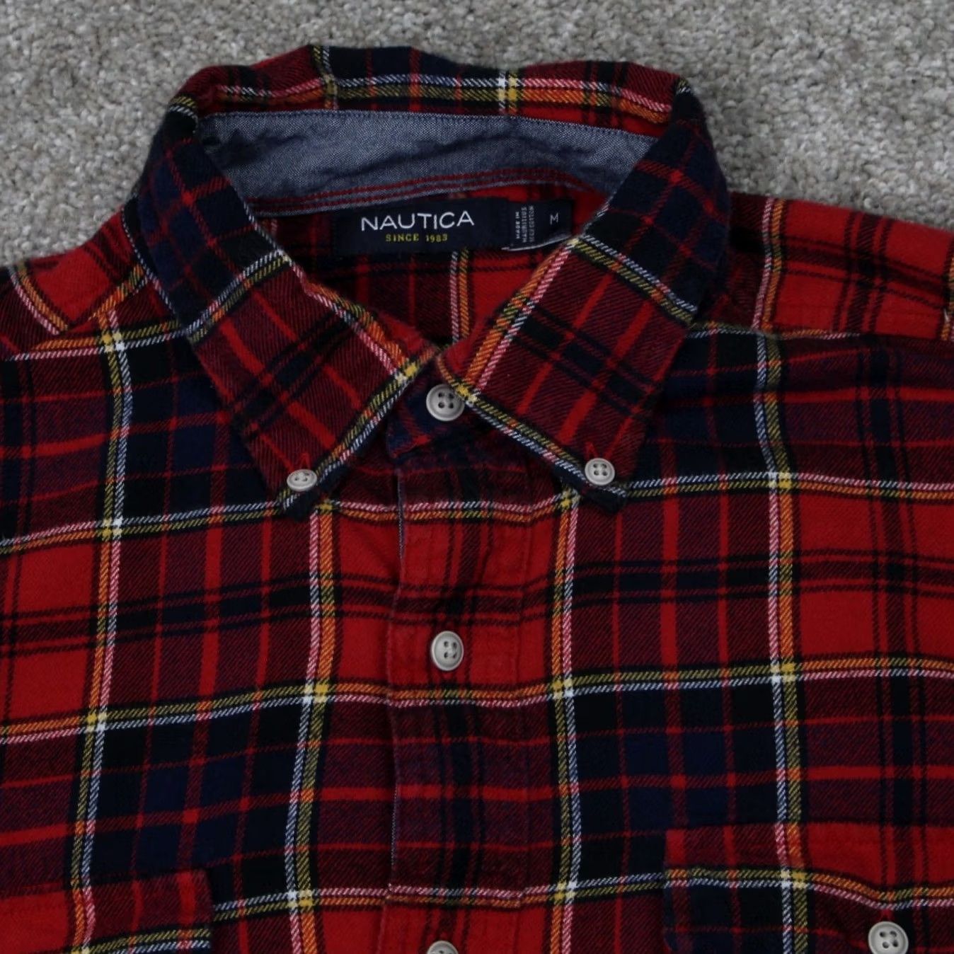 Nautica Nautica Mens Medium Red/Blue Plaid Flannel 100% Cotton Long Sleeve Button Size US M / EU 48-50 / 2 - 2 Thumbnail
