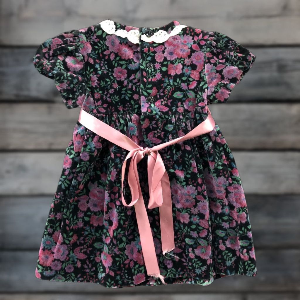 Vintage VINTAGE Rare Editions Girls 2T Velvet Puff Sleeve Floral Union Made Purple Dress Formal Size ONE SIZE - 1 Thumbnail